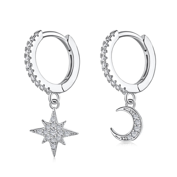 ˇTrendschmuckˇAsymmetrische Ohrringe mit Stern und Mond