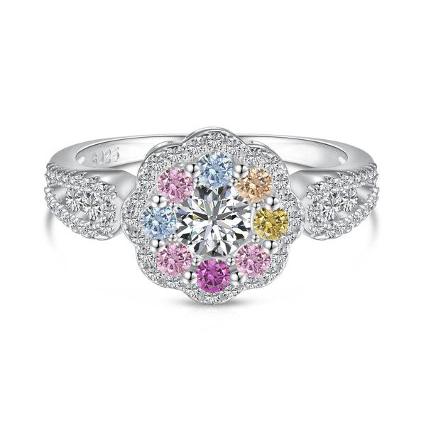 ˇTrend JewelryˇZarter, farbenfroher Ehering in Blumenform mit rundem Schliff