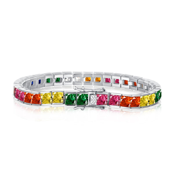 ˇTrend JewelryˇStrahlendes buntes Tennisarmband im Prinzessschliff