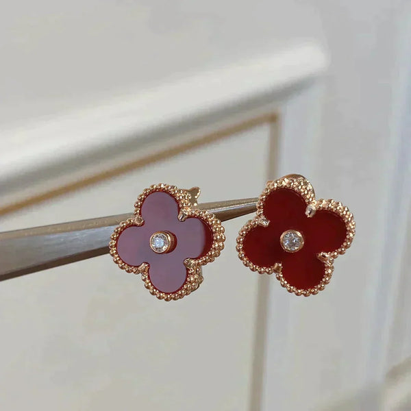 ˇTrend JewelryˇCLOVER MEDIUM 1 MOTIFS CARNELIAN DIAMOND Ohrringe