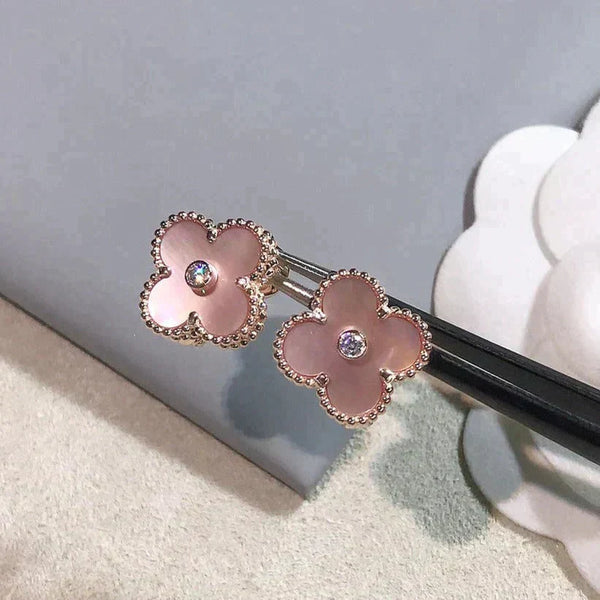 ˇTrend JewelryˇCLOVER MEDIUM 1 MOTIFS PINK MOP DIAMOND OHRRINGE