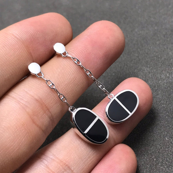ˇTrend JewelryˇCHAINE VERSO SCHWARZE KERAMIK SILBER OHRRINGE