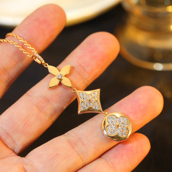 ˇTrend JewelryˇStern- und Sonnendiamanten-Roségold-Halskette