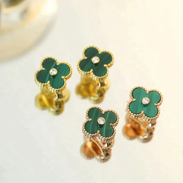 ˇTrend JewelryˇCLOVER MEDIUM 1 MOTIFS MALACHITE DIAMOND OHRRINGE