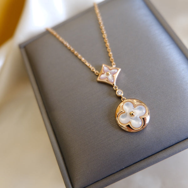 ˇTrend JewelryˇStern und Sonne Weiß Perlmutt 2 Motiv Roségold Halskette 