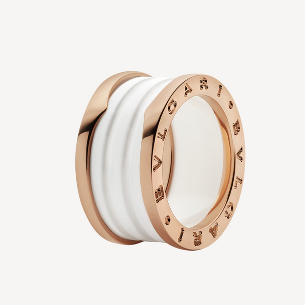 ˇTrend JewelryˇZERO 1 RING AUS ROSA GOLD MIT VIER BÄNDERN UND WEISSER KERAMIKSPIRALE