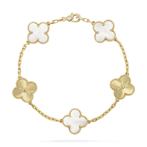 ˇTrend JewelryˇCLOVER 5 MOTIV WEISSES MOP LASER-ARMBAND