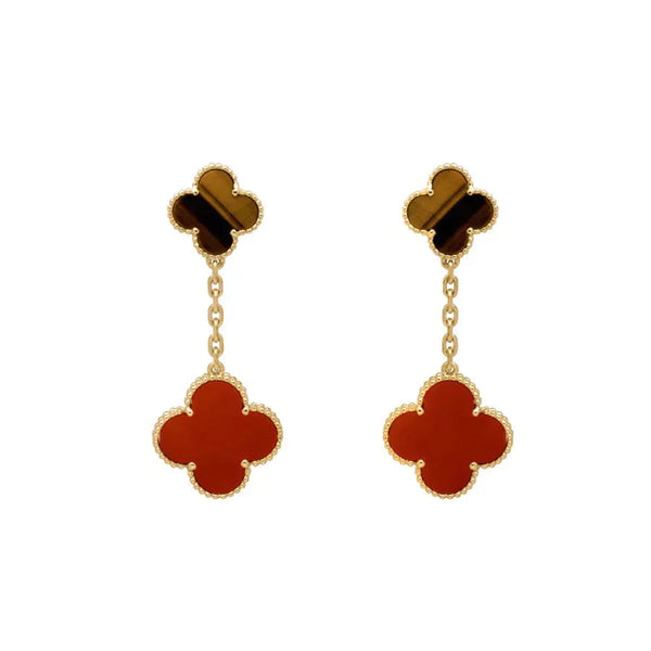 ˇTrend JewelryˇCLOVER 2 MOTIV TIGER EYE CARNELIAN OHRRINGE